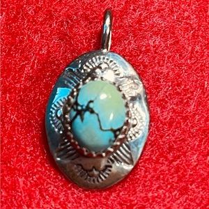 Vintage 1” Turquoise and Sterling Pendant. Hallmarked  FREE Shipping